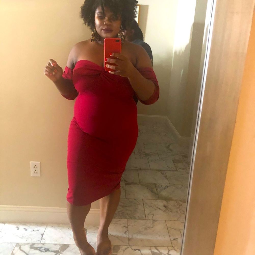 Boo hoo dark red dress